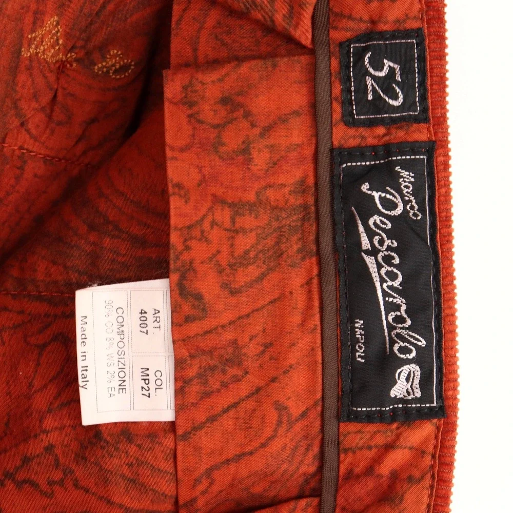 Marco Pescarolo Napoli Corduroy Burnt Orange Chino Pants Mens Size 52 IT 36 US